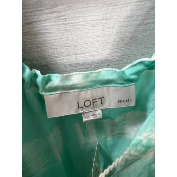 Loft Green & White Stripe Sleeveless Drawstring Hem‎ Tank Top XS Petite - Picture 5 of 5